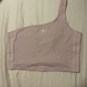 Adidas One Shoulder Crop Top Pink Trefoil Logo Women’s Medium